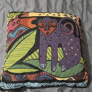 Vintage Laurel Burch Monkey & Snake Square Tapestry Pillow Amazonia Folk Art 16"